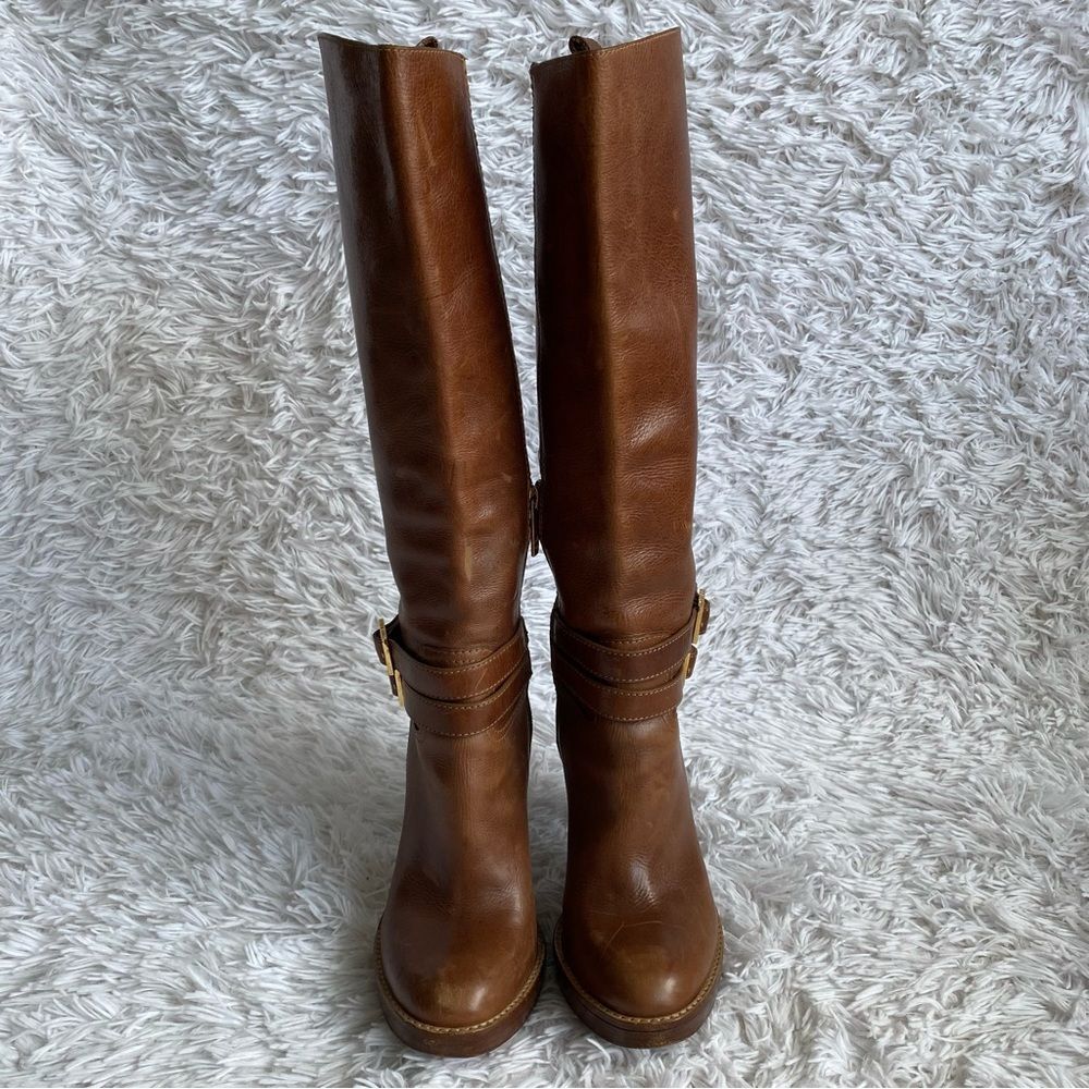 Tory Burch Brown Leather Platform Heels Boots with Ankle Straps Size 8 - Picture 4 of 11